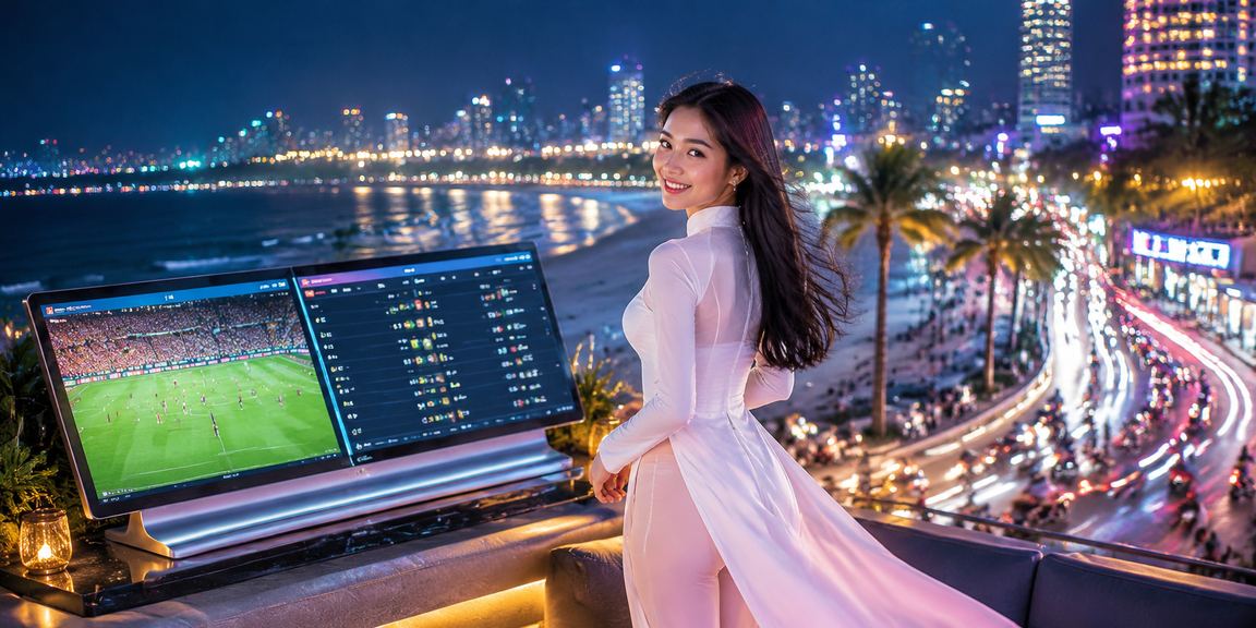 Phụ nữ Việt Nam mặc áo dài tham gia cá cược trực tuyến tại Vũng Tàu bên bờ biển